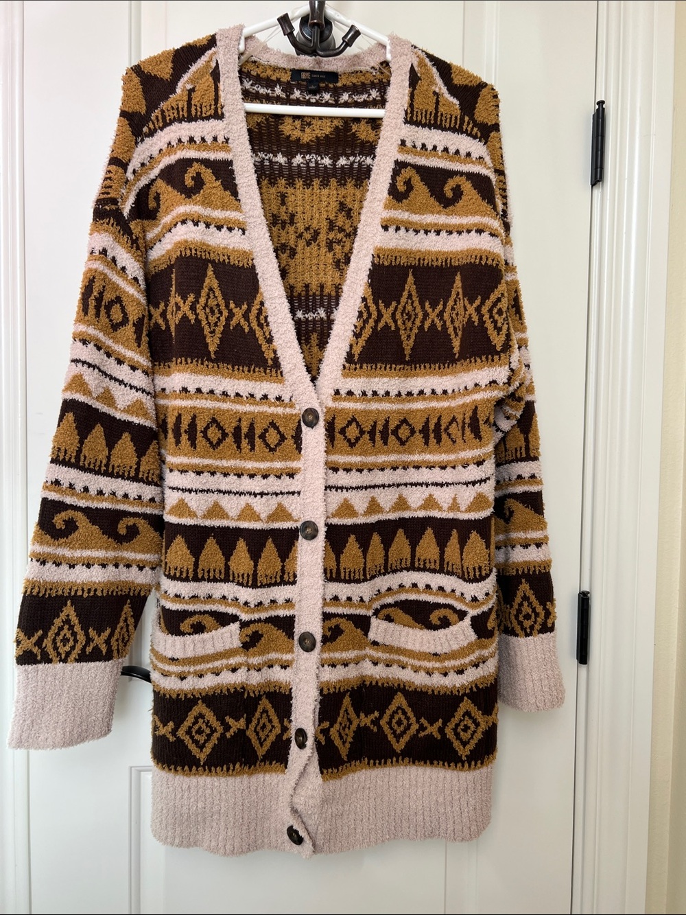 Cozy Greek Pattern Button-Up long Cardigan cozy Sweater